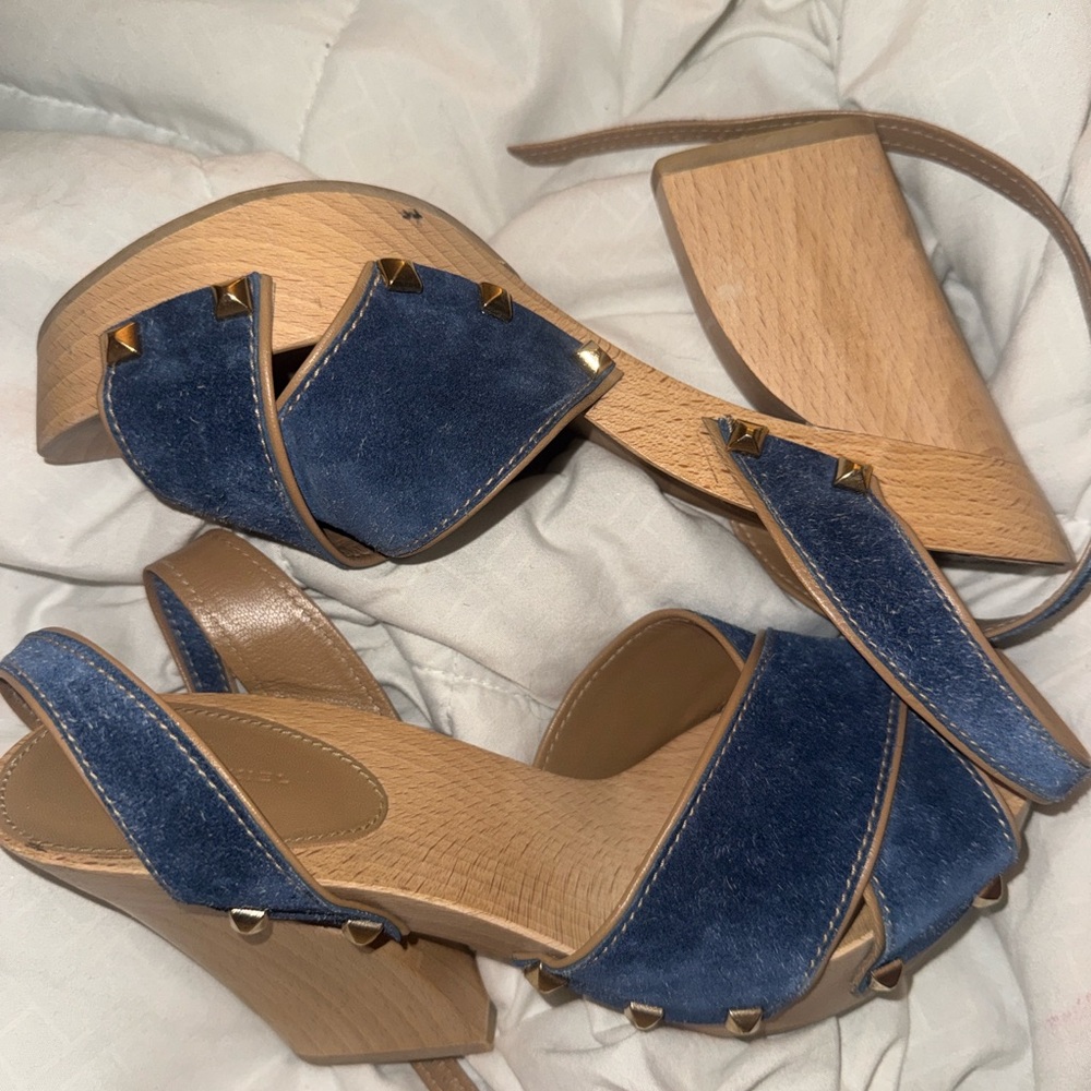 Sonia Rykiel Blue and Tan Studded Mules